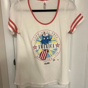 LuLaRoe White Tee with Red Trim